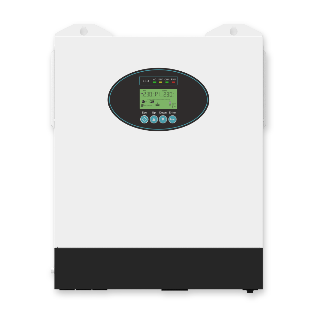 SNADI NKH 6KW Off-Grid Hybrid Solar Inverter - 6000W Pure Sine Wave Front view of SNADI NKH 6KW off-grid hybrid solar inverter featuring 6000W pure sine wave output and LCD display