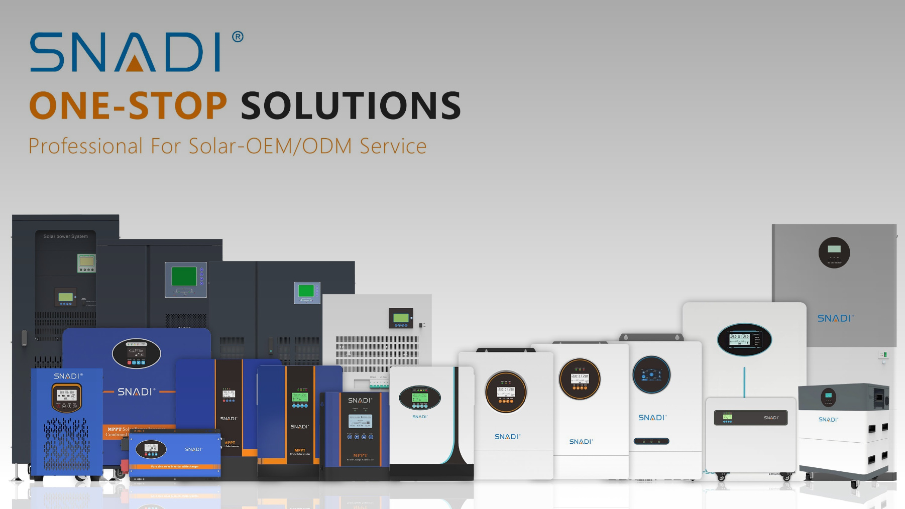 Discover SNADI's one-stop solar energy solutions. From high-efficiency inverters to advanced energy storage, we provide professional OEM/ODM services to help you transition into a sustainable power future. One-Stop Solar Energy Solutions & Professional OEM/ODM