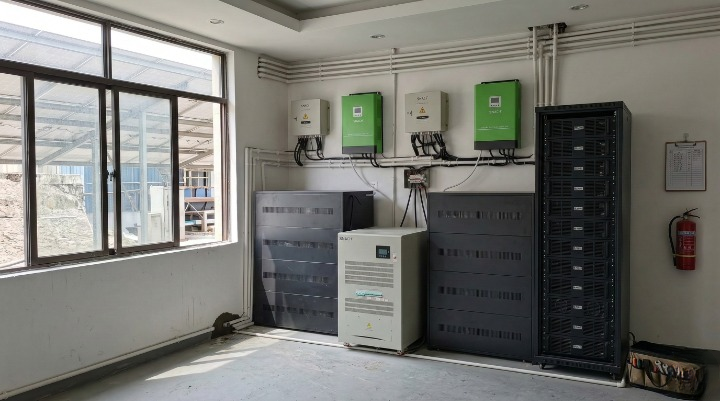 Industrial Solar Storage Rack Case Large scale industrial solar energy storage system with rack-mounted battery cabinets.