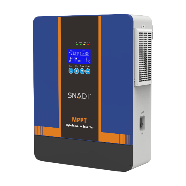 SNADI NKH 1.2kW Hybrid Inverter | Low Frequency Pure Sine Wave Side view of SNADI NKH 1.2kW off-grid hybrid inverter featuring industrial cooling vents and a robust ring transformer structure.