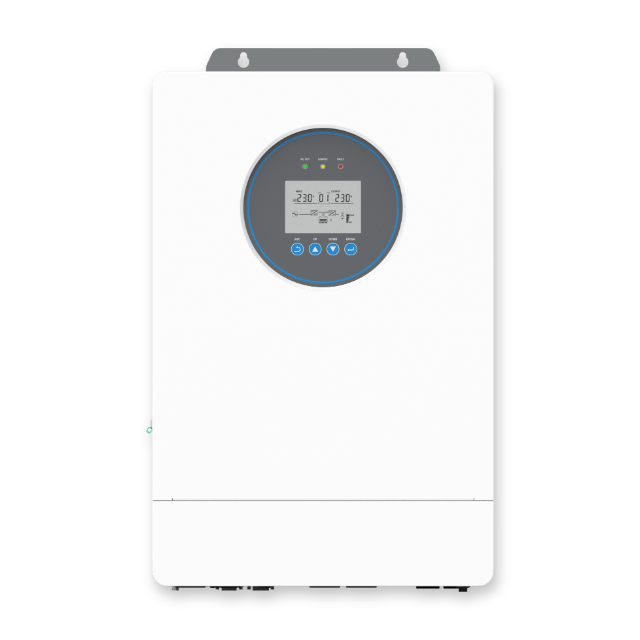 6.5kW Hybrid Solar Inverter | US Standard On/Off Grid | SNADI AS Front view of SNADI AS Series 6.5kW On/Off Grid Hybrid Solar Inverter featuring an LCD display for US residential power systems.