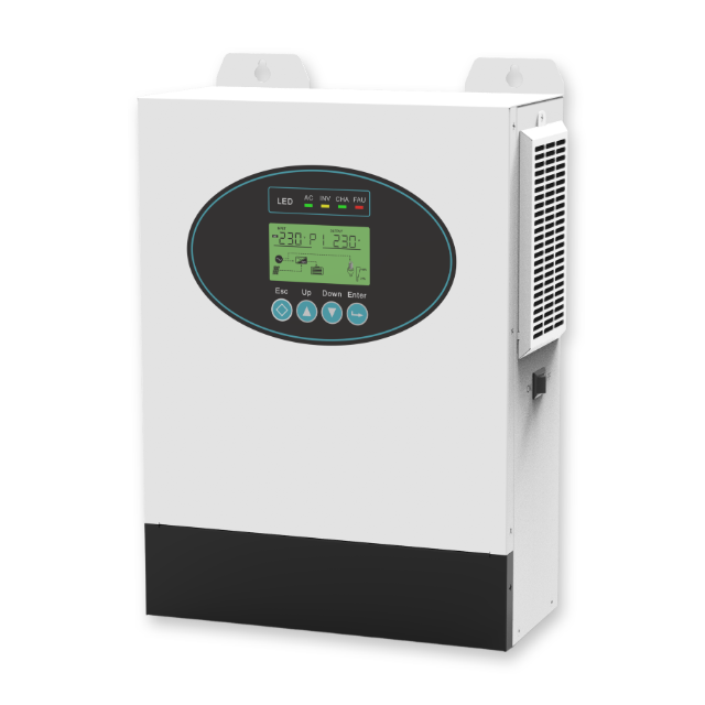 SNADI NKH-1200 1.2KW Inverter - LiFePO4 Compatible & Battery-Free Operation Perspective view of NKH-1200 1.2KW hybrid inverter compatible with LiFePO4 batteries and battery-free mode.