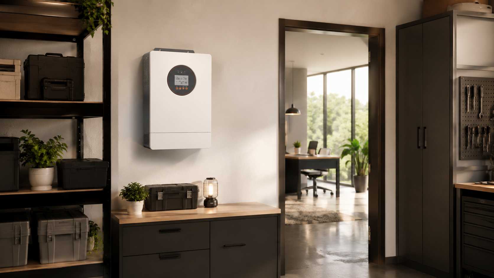 8–12kW Hybrid Solar Inverter for Residential & Small Commercial | SNADI SNADI 8–12kW hybrid solar inverter installed in a modern residential and small commercial utility space