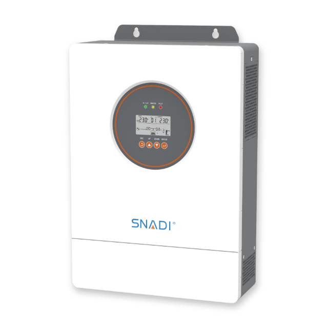 ES 6.2kW On/Off-Grid Solar Inverter Front Right View | SNAT Solar SNAT ES 6.2kW on off-grid solar inverter front right view for solar battery storage and backup power systems