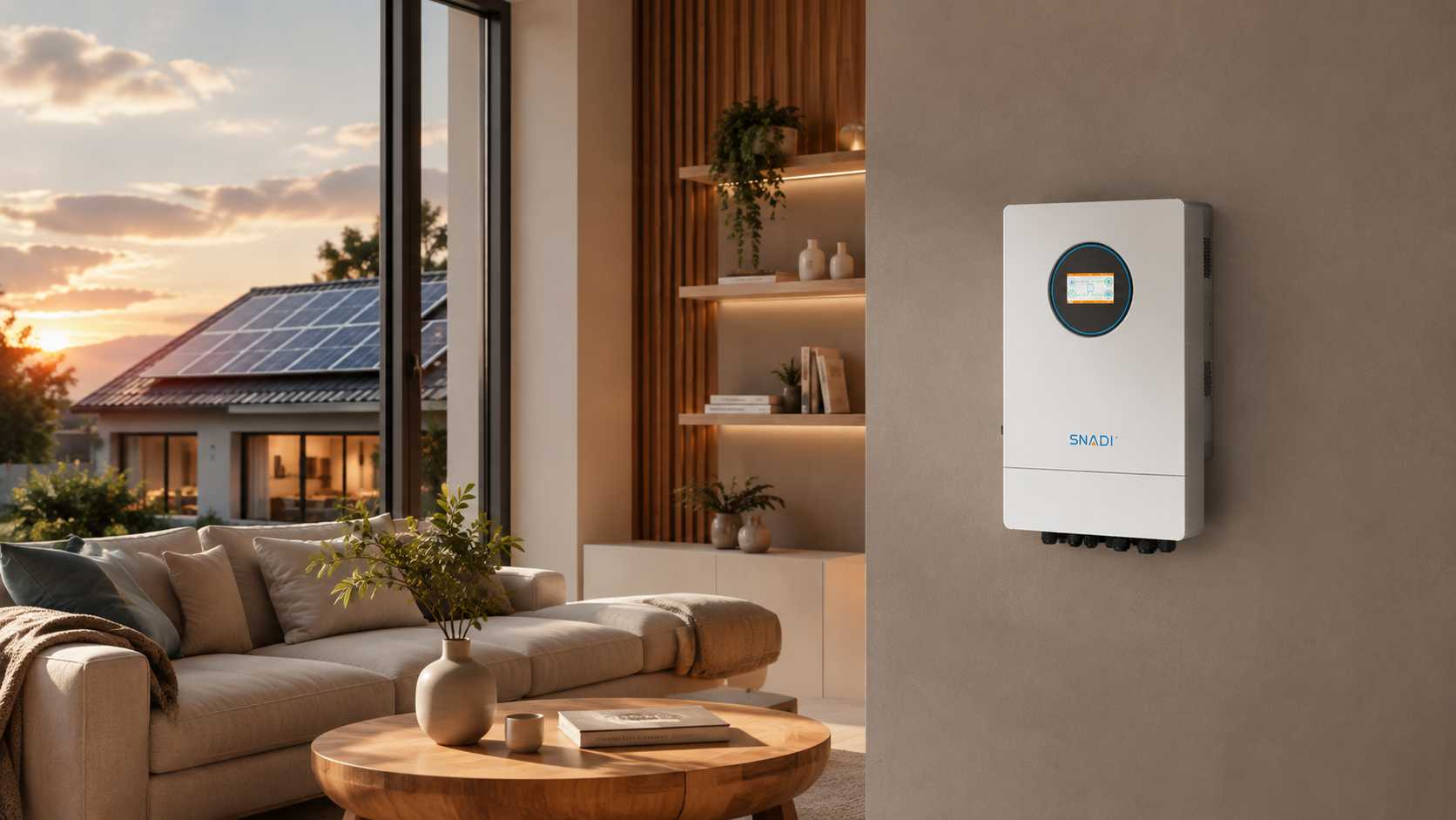 3–6kW Residential Hybrid Solar Inverter for Wholesale | SNADI SNADI 3–6kW residential hybrid solar inverter installed in a modern home solar energy system