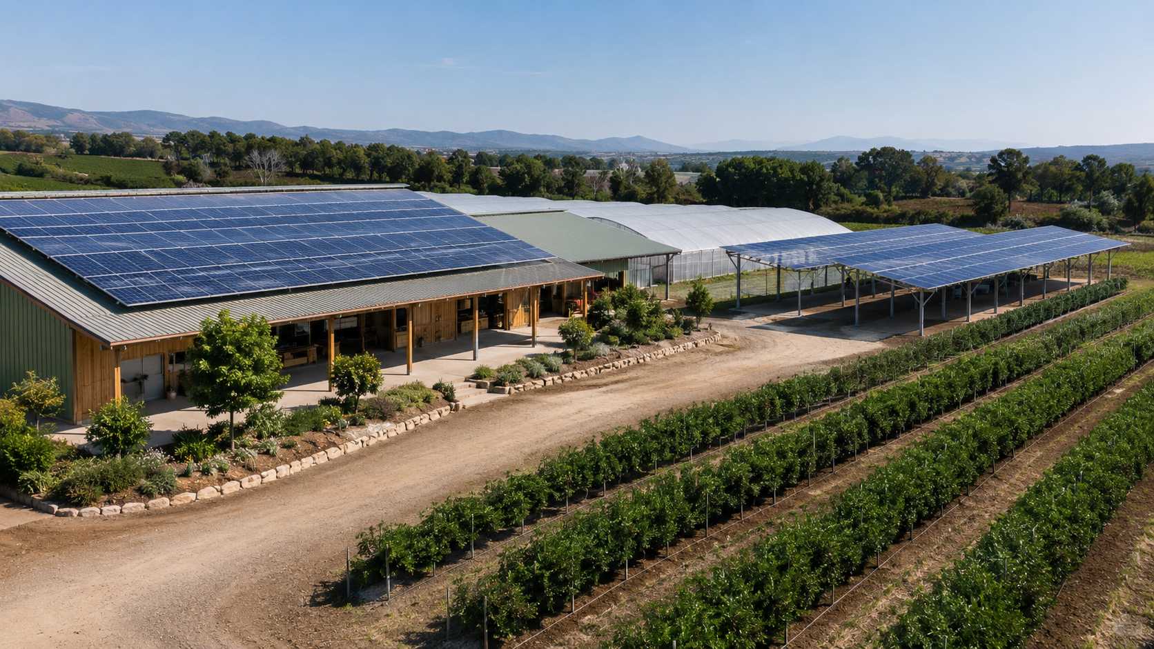 30–60kW Three-Phase Solar Inverter for Agrivoltaic Projects | SNADI Agrivoltaic farm project with solar panels for a 30–60kW three-phase solar inverter application