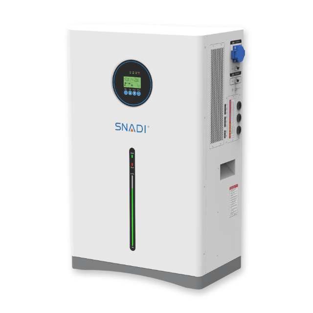 SNAT Solar NLB 3.6kW ESS Front-Right View Front-right perspective of wider SNAT Solar NLB 3.6kW integrated energy storage system showing side ports, ventilation panel and LCD control screen.