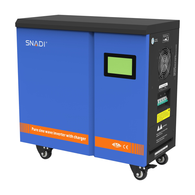 Right perspective of SN series inverter highlighting industrial cooling fans and RS485 communication ports for LiFePO4 battery compatibility.