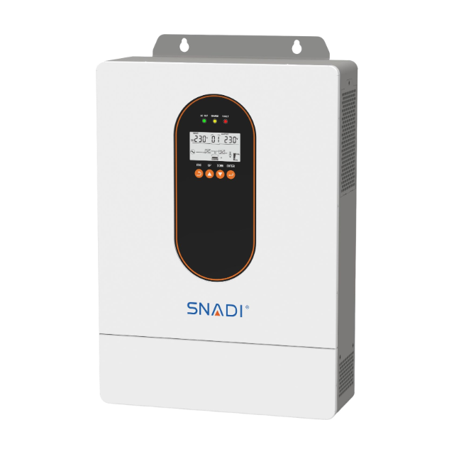 Front view of SNADI ES 6.2KW on/off grid solar inverter with smart LCD display and touch buttons.