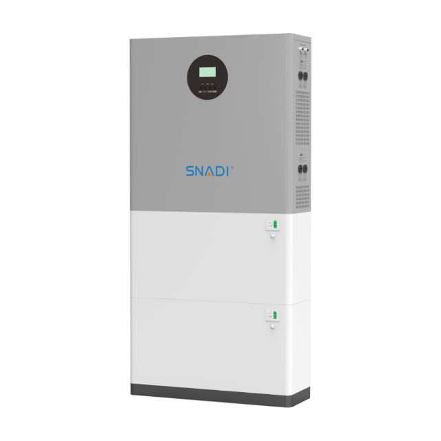 Right side view of the HDB energy storage system showing the interface panel with circuit breakers and connection ports for solar PV and battery integration.
