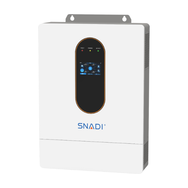 Side view of SNADI AS series split-phase on/off grid solar inverter showing cooling vents and wall-mount bracket.