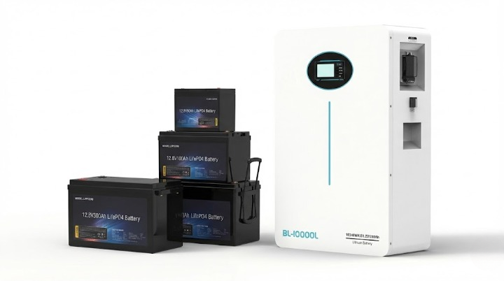 12.8V portable lithium batteries and a 51.2V 200Ah wall-mounted home energy storage unit.