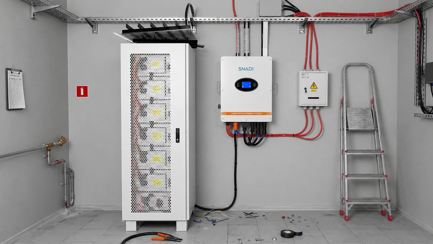 86kWh hybrid solar storage system with three-phase inverter in Malaysia.
