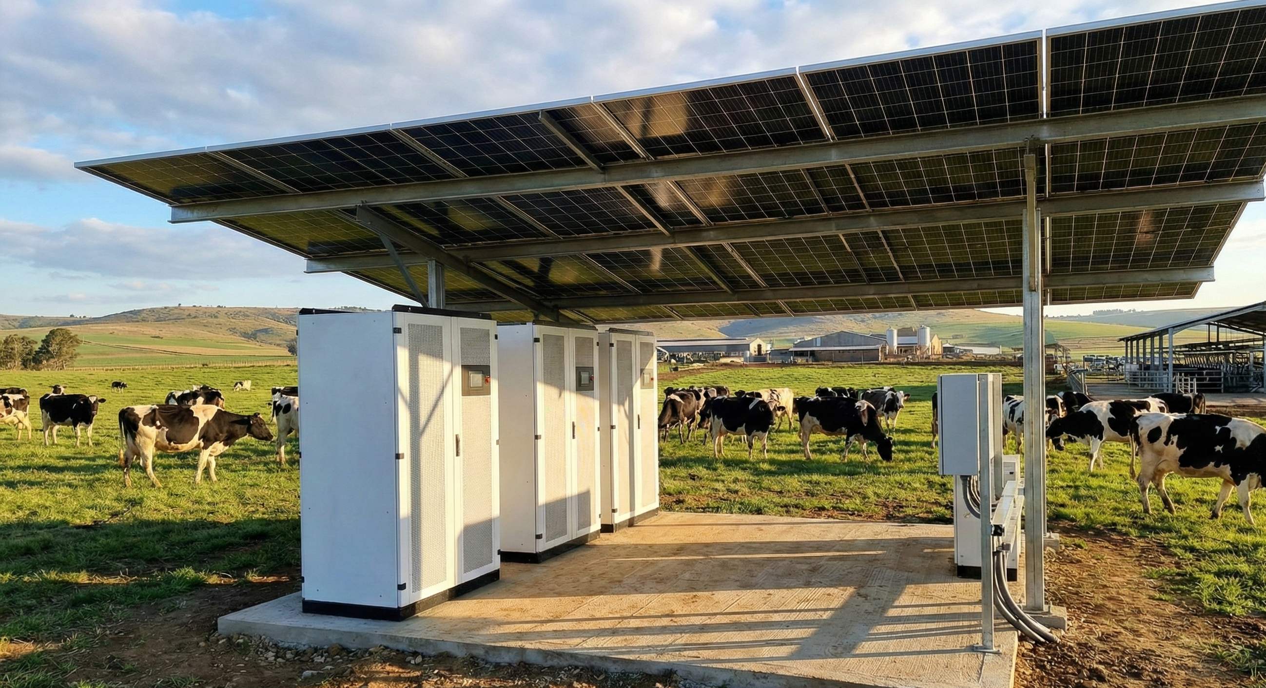 SNAT 150kWh solar energy storage system installed at a dairy farm in South Africa