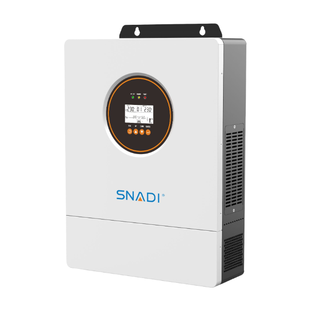 SNADI ES-IP54 6.2kW inverter LCD interface showing smart monitoring and battery-free working mode