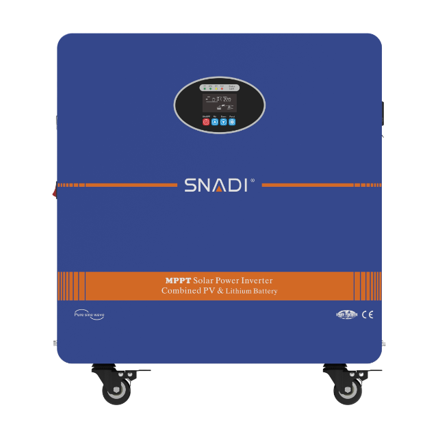 Full front view of SNADI AL-S 5000W solar energy storage system featuring pure sine wave AC output and smart protection.