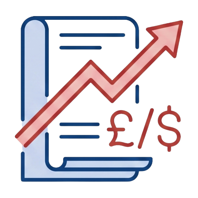 Minimalist icon of a utility bill with a rising red arrow and currency symbols, representing the challenge of skyrocketing commercial energy costs.