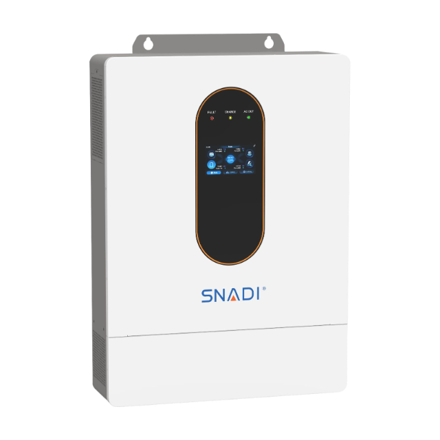 Side view of SNADI AS series split-phase on/off grid solar inverter showing cooling vents and wall-mount bracket.