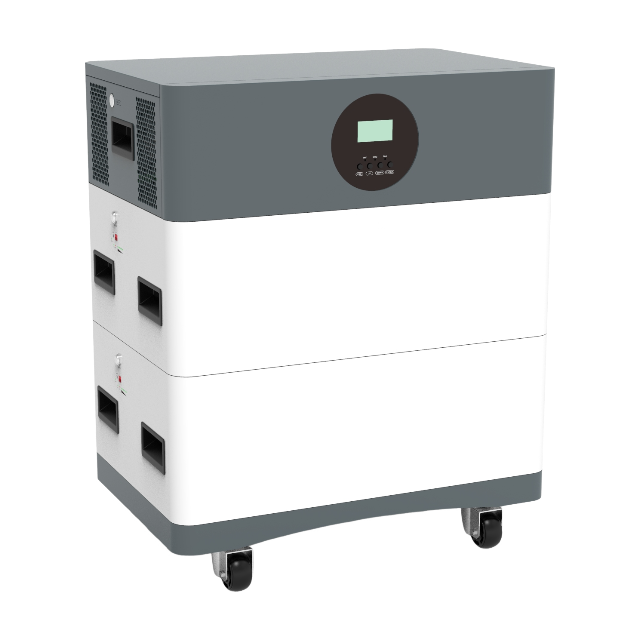 Right side view of HDB stacked solar system showing communication ports, circuit breakers, and PV input interfaces.
