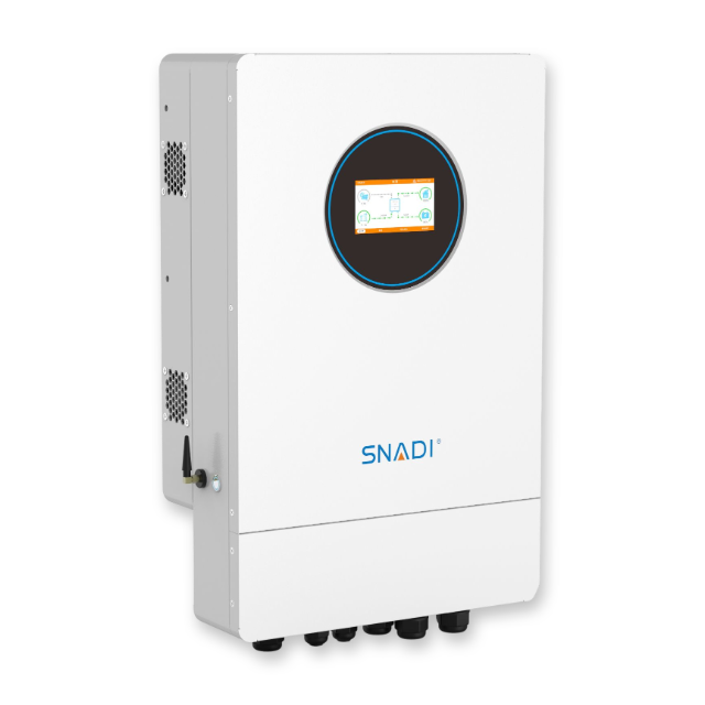SNADI TS 6.5kW Hybrid Solar Inverter Right-Front View with LCD Screen and WiFi Antenna