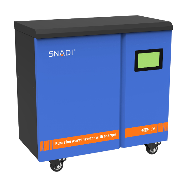 Perspective view of the SN series industrial inverter cabinet with heavy-duty wheels for easy installation and maintenance.