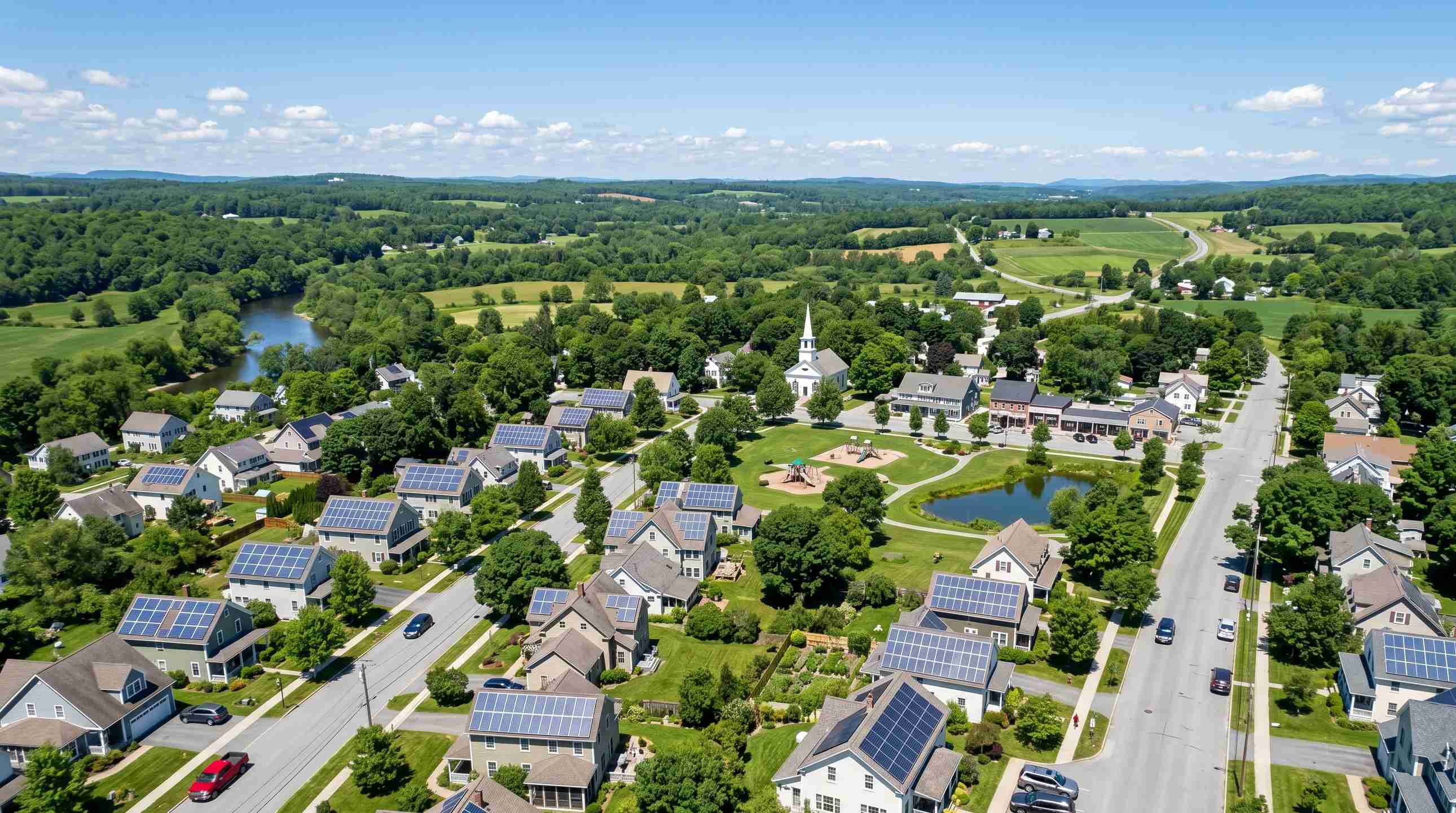 Sustainable Living: Aerial View of a Solar-Powered American Village