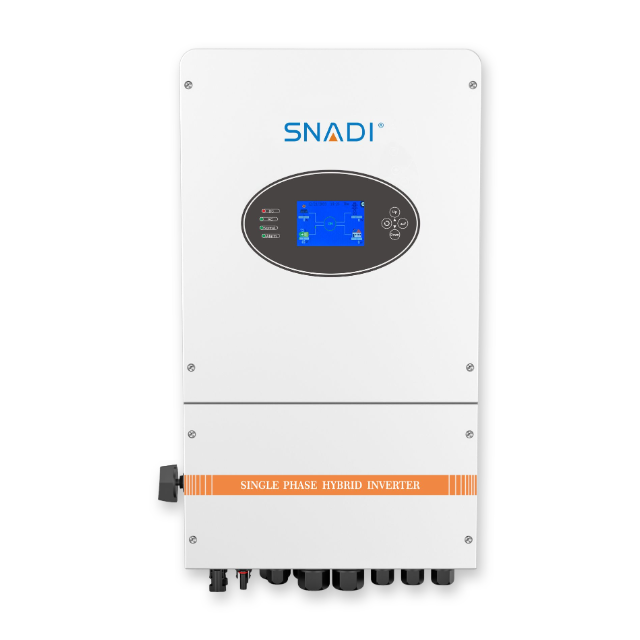 Right perspective of SNADI BLS 8kW three phase hybrid inverter highlighting its compact design and high-capacity performance.