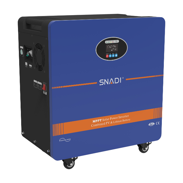 Left perspective of the SNADI AL-S solar power station showcasing the intelligent cooling intake and master switch.