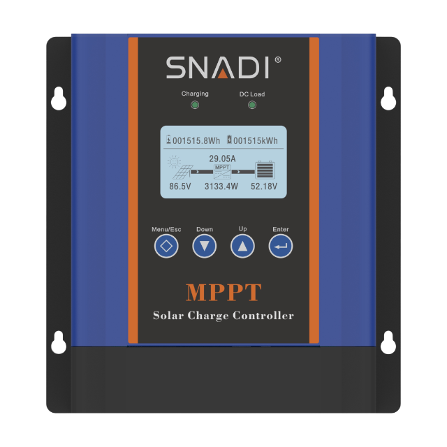 Full front view of SNADI CM 30A/40A MPPT solar charging controller featuring RS485 communication and comprehensive circuit protection.