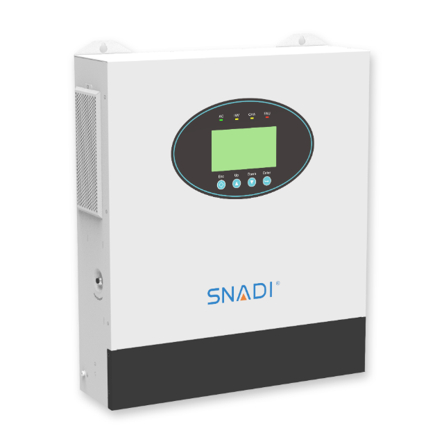 SNAT NKH off-grid hybrid solar inverter front left view for residential solar power and battery storage systems