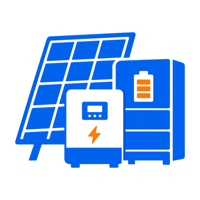 Complete product portfolio icon for solar inverters batteries and energy storage solutions