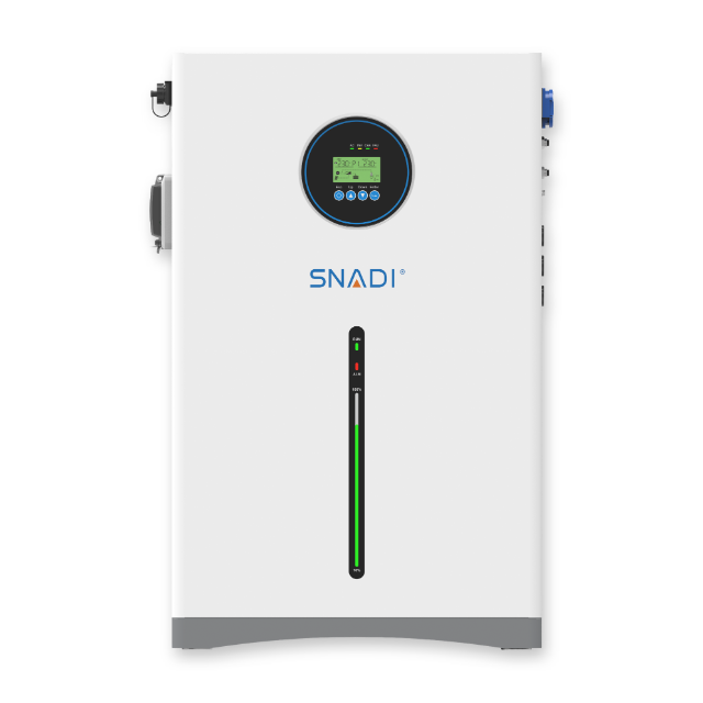 Front view of wider SNAT Solar NLB 3.6kW all-in-one solar energy storage system with LCD display and vertical battery status indicator.