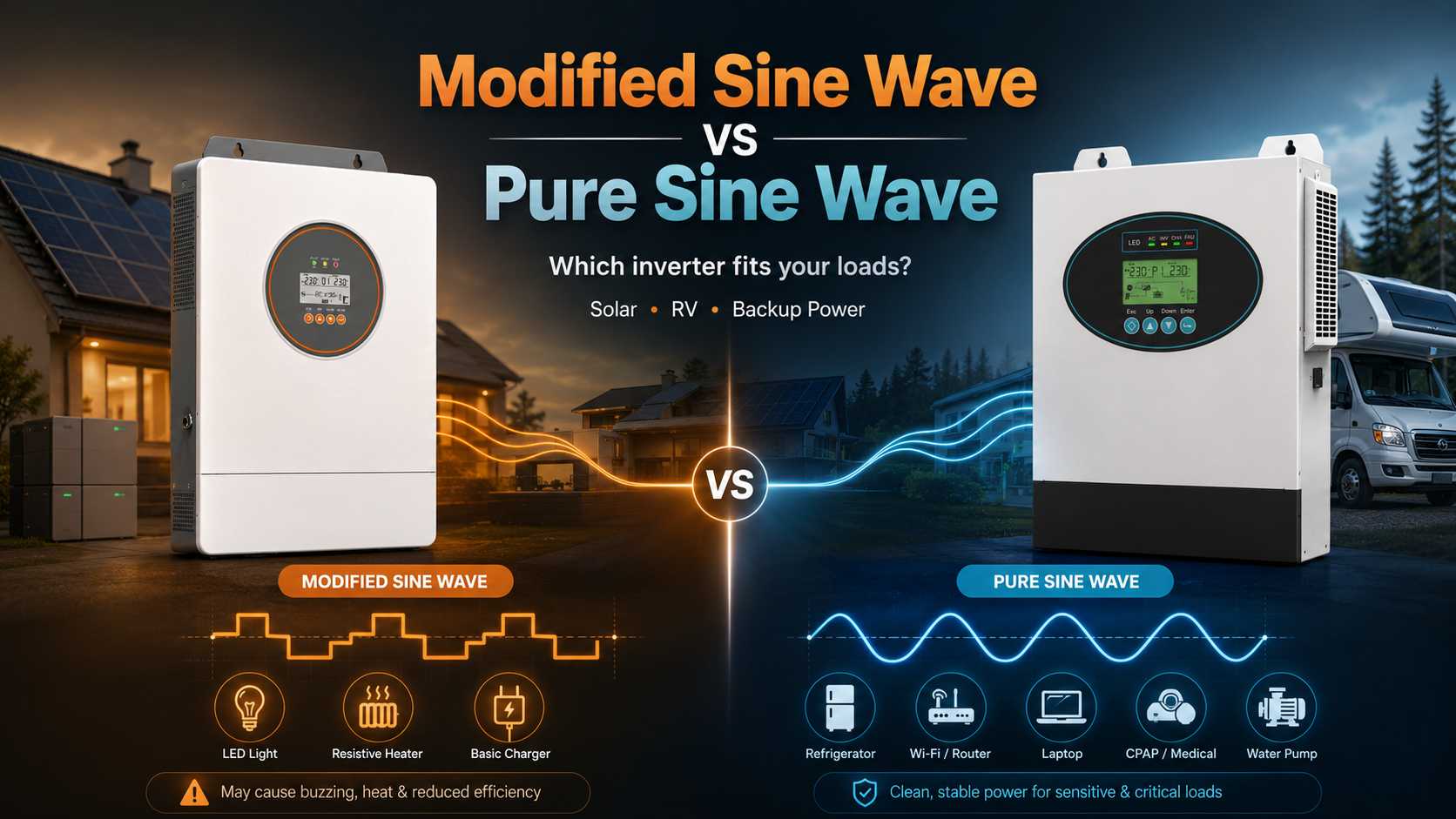 Modified Sine Wave Vs Pure Sine Wave Inverter: Which One Should You Use for Solar, RV And Backup Power?